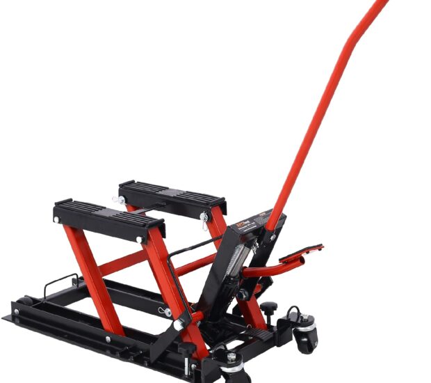 1500 lbs Capacity Portable Hydraulic Motorcycle Lift Jack in Red with Tie Down 1500 lbs Capacity Portable Hydraulic Motorcycle Lift Jack in Red with Tie Down