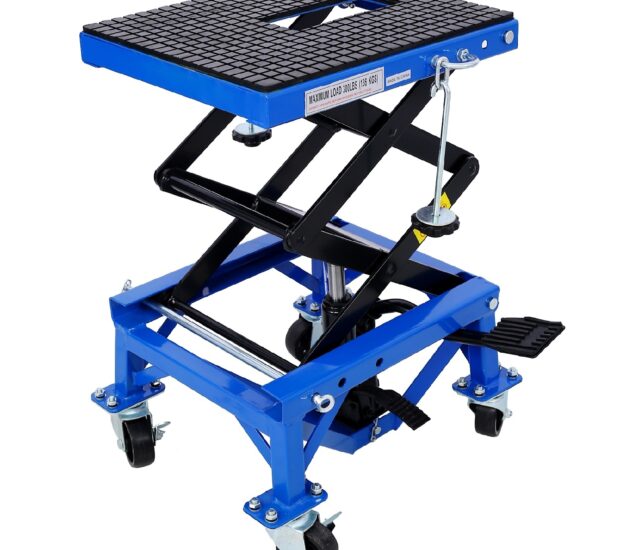 300 lbs. Capacity Motorcycle Scissor Jack in Blue with 4-Wheels