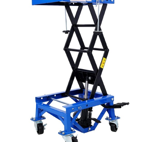 300 lbs. Capacity Motorcycle Scissor Jack in Blue with 4-Wheels 300 lbs. Capacity Motorcycle Scissor Jack in Blue with 4-Wheels