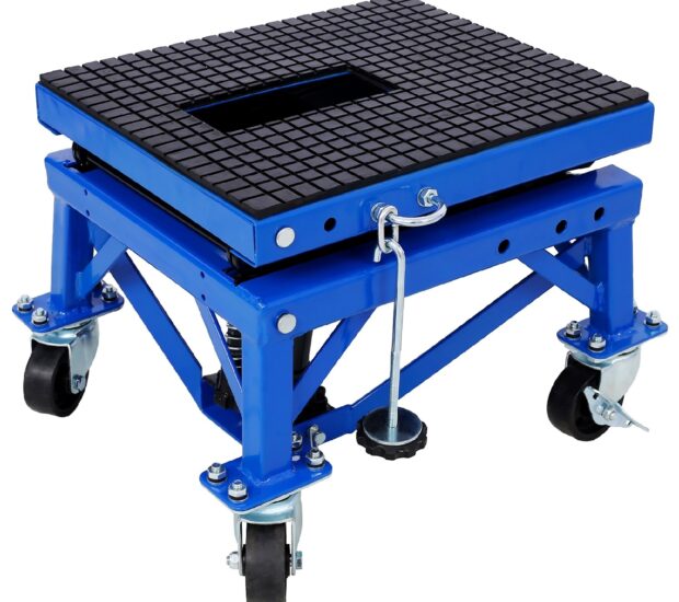300 lbs. Capacity Motorcycle Scissor Jack in Blue with 4-Wheels 300 lbs. Capacity Motorcycle Scissor Jack in Blue with 4-Wheels